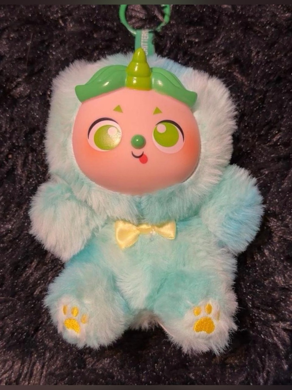 Mint Green Plush Keychain with Cute Face